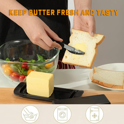 Countertop, 1 Black Butter Dish, Butter Dish With Lid for Unbreakable Butter Keeper With Lid and Knife, Butter Holder