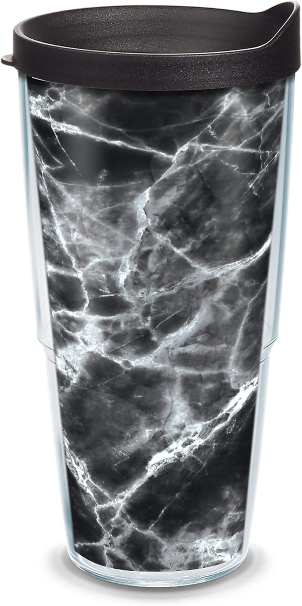 Tervis 24oz Black Marble Double Walled Insulated Tumbler, Made in USA, Keeps Drinks Cold & Hot, Classic