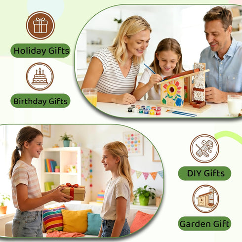 Pontuss Set, Modern Birdhouse Woodworking Kit, Natural Cedar Wooden Birdhouses for Outdoors with Paint Creative DIY