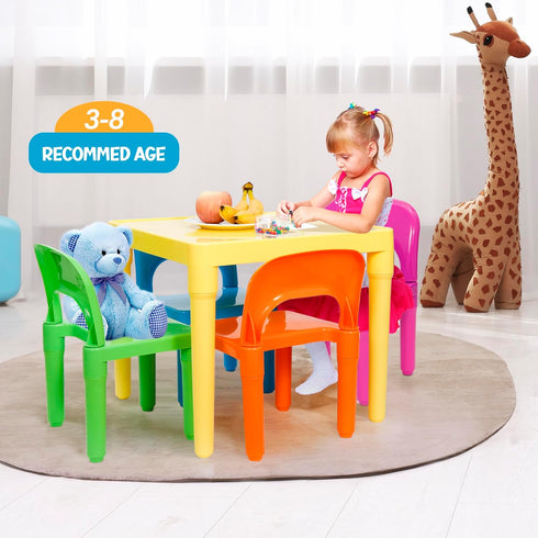 4 Set, ZENY Kids Plastic Table and Chairs Multicolor Play Room Furniture for Reading, Train, Art, Crafts