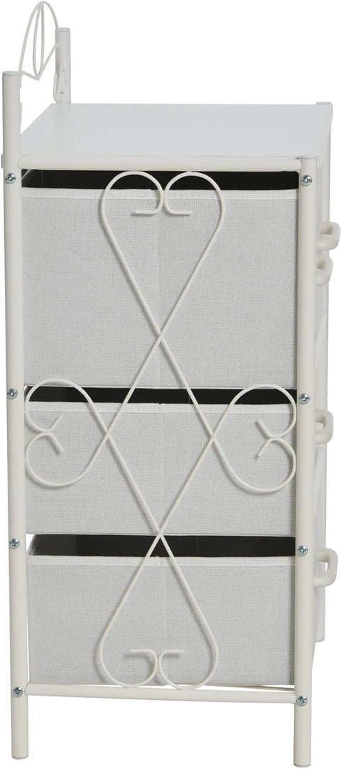 Household Essentials Victoria Dresser Nightstand, Storage Organizer with 4 White Drawers and Metal Frame