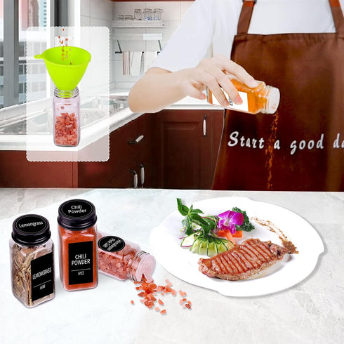 48 547 4oz Churboro Spice Jars with Labels- Glass Spice Jars with Black Metal Caps, Empty Spice Containers with Shaker