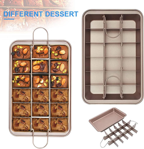 Non Stick Brownie Baking Pan with Dividers, 18 Pre-slice Carbon Steel Rectangle Baking Pan Set for Oven Baking