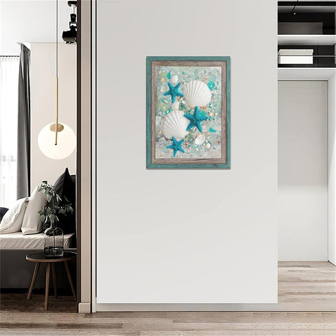 citari Coastal Wall Art - Starfish and Shells Canvas Print for Beach Bathroom and Bedroom Decor