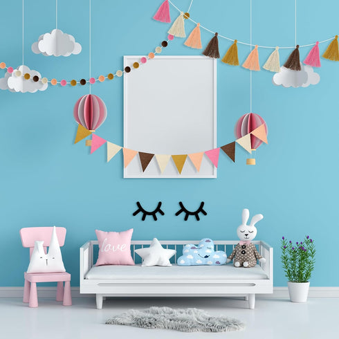 9.8 Feet Pom Pom Garland Set Colorful Felt Fabric for Classroom, 3.6 Feet Pennant Banner for Home Birthday Party (Boho