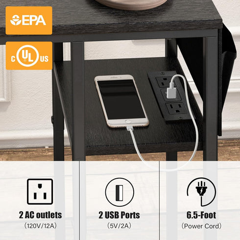 Livofloral C Shaped End Table with Charging Station, Small Side Tables for Couch with Storage Bag, Couch Side Tables