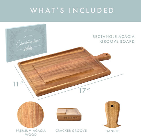 Charcuterie Board - Acacia Wood Cutting Board for Kitchen with Groove & Handle, Cheese Board for Vegetables, Bread