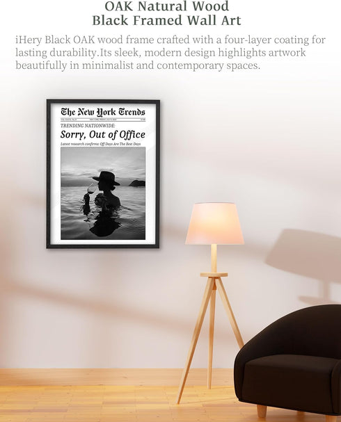 8x10in 1Pack iHery Small Natural Black OAK Wood Trendy Newspaper Framed Wall Art, Modern Sorry Out of Office Canvas