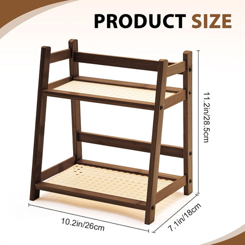 1 2 Countertop Display(Brown,10.2 Inch) Yalikop Pcs Tier Matcha Station Shelf Bamboo Coffee Mug Stand Storage Rack