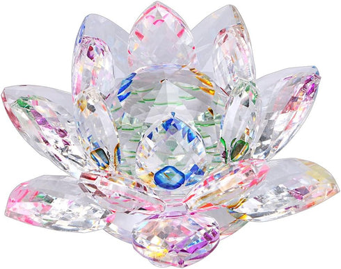 OwnMy Sparkle Crystal Lotus Flower Hue Reflection Feng Shui Home Decor with Gift Box (4 Inch/100MM Rainbow)