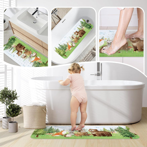 Slip-40 16 Inch, SHUCHING Woodland Animal Bath Mat for Tub Non X Bathtub Mat Non Slip for Baby Kids, Long Toddler