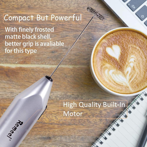 Handheld Milk Frother with Stainless Steel Whisk, Portable Foam Maker for Morning Coffee, Latte, Cappuccino (Silver)
