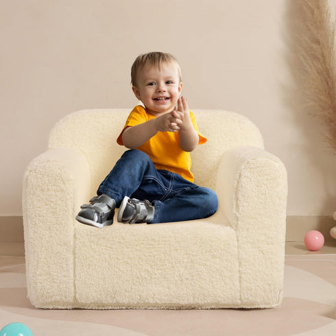 Cozy 1-6 Cream Sherpa Toddler Chair - Soft Foam Seat for Kids Aged