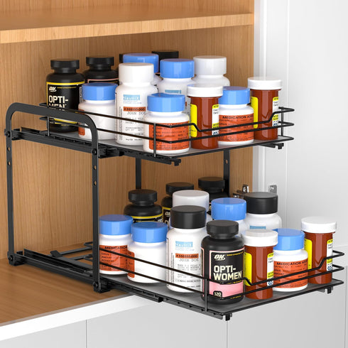 RCHYFEED 2 Tier Pull Out Spice Rack Organizer for Cabinet, Height Adjustable Heavy Duty Vertical Shelf