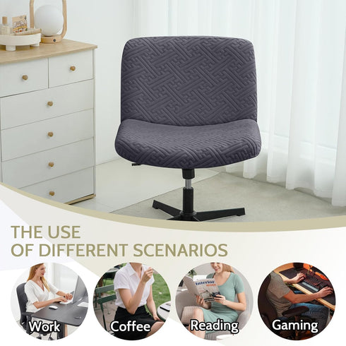 Armless Chair(1PC,Dark Criss Cross Chair Cover Water Resistant Jacquard Vanity Chair Cover Elastic Mid Back Wide Seat
