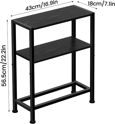 2-Tier Narrow Side Table for Small Space, Small End Table with Shelf Holder, Slim Nightstand, Skinny Snack Couch Table