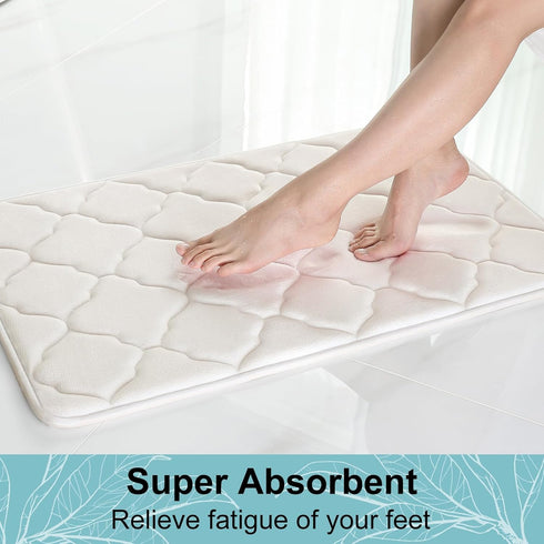 OLANLY Memory Foam Bath Mat Rug, Ultra Soft Non Slip Absorbent Bathroom Carpet, 24x16 Ivory