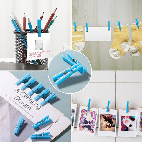 60PCS Baby Shower Clothespin Games, 1.4 inch Plastic Mini Clothes Pins for Party Decorations, DIY Crafts (Blue)