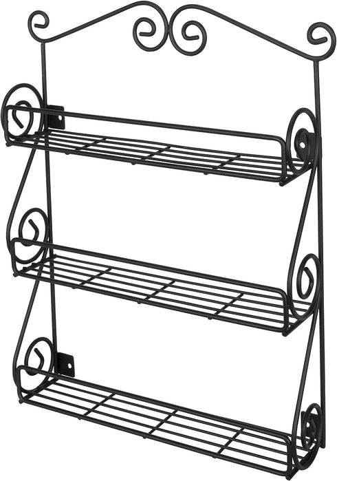 FitWell Scroll Wall Mount Spice Rack, 3-Tier, Traditional Spice Rack Cabinet & Kitchen, Beauty & Nail Polish Organizer for Bathroom, Scroll Wall-Mounted (Black) by FitWell Home Products