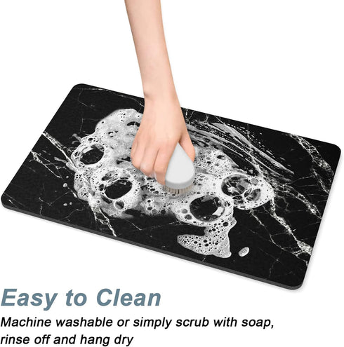 Coffee Mat, 12"x19" Marble Style Bar Mat for Coffee Station Accessories, Absorbent Dish Drying Mat for Kitchen Counter
