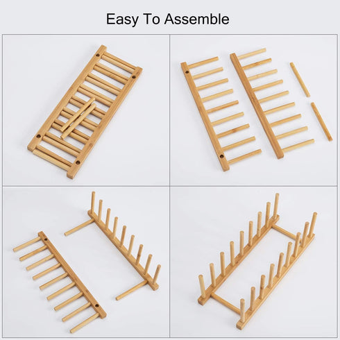 HBlife 2pcs Bamboo Dish Plate Bowl Cup Book Pot Lid Drying Rack Stand Organizer for Kitchen