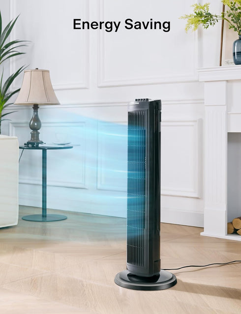 PELONIS 30 Inch Oscillating Tower Fan, 3 Speed Settings, Auto-off Timer, Standing Fan PFT28A2BBB, Black