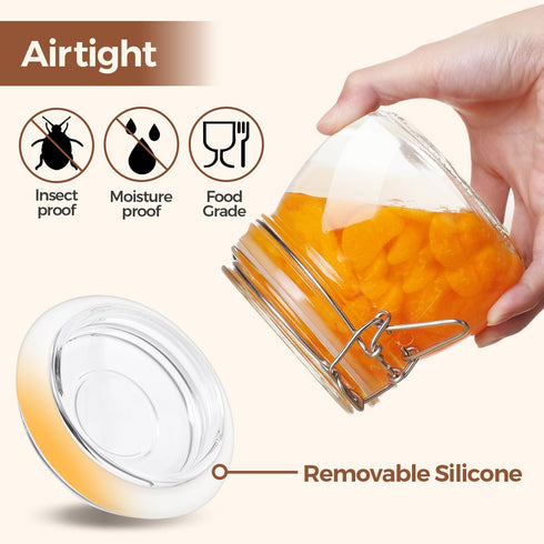 6-Pack 17oz Set ComSaf Short Glass Jars for Drawers, Small Airtight Food Canisters for Spices, Nuts & Kids Snacks, Pint