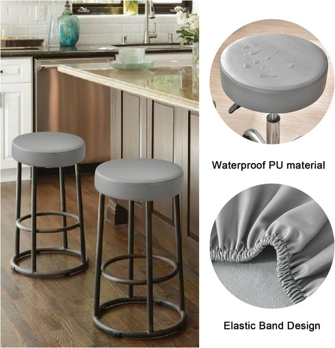 Set 4, 12-15 Inch FUANGUI Bar Stool Covers Round of Waterproof PU Seat Covers With Elastic Bands, Chair Covers Washable