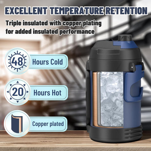 Zukro 1 Gallon Water Jug, 128 oz Large Stainless Steel Sport Water Bottle, Triple Wall Insulated, Leak Proof, Cyan
