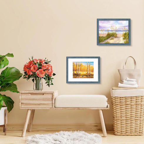 AUEAR 11x14 Picture Frame, Display Pictures 8x10 with Mat or 11x14 Poster Frame, Gallery Wall Photo Frame, Blue