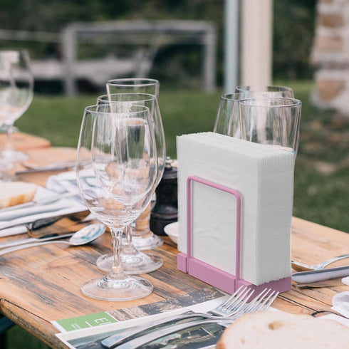 Pink Napkin Holder for Table, Rustic Bamboo Iron Wood Holders for Farmhouse Dining Room Decor