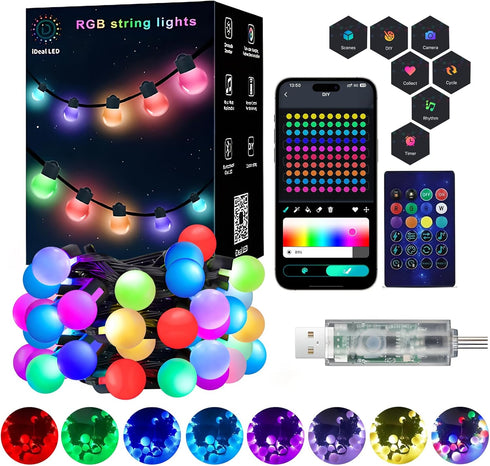 16.4Ft Smart Globe String Lights, 25 Dimmable RGB Mini LED Color Changing Lights with App & Remote Control