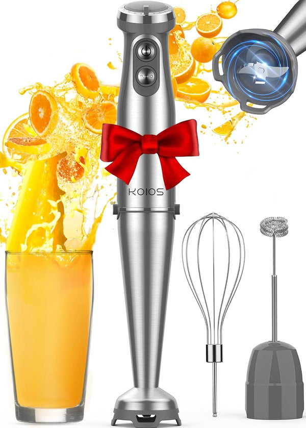 KOIOS Immersion Blender, 1000W Anti-scratch 3-in-1 Hand Blender, Upgraded 12 Speed Stainless Steel Blade Stick Blender