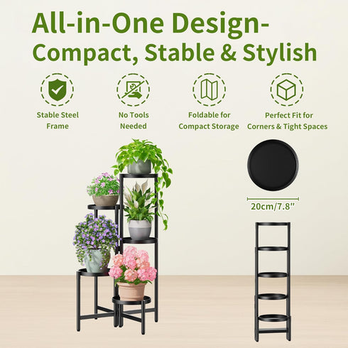NQW 5 Tall Plant Stand Indoor Outdoor, Corner Metal Flower Pot Stands for Multiple Plants, Tier Heavy Duty Plant Shelf