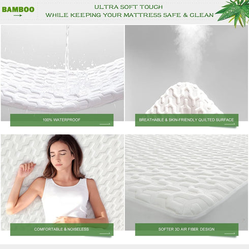 GRT Waterproof Rayon Bamboo Mattress Protector Twin XL Size - 3D Air Fiber Cooling Mattress Pad Cover, Breathable Ultra