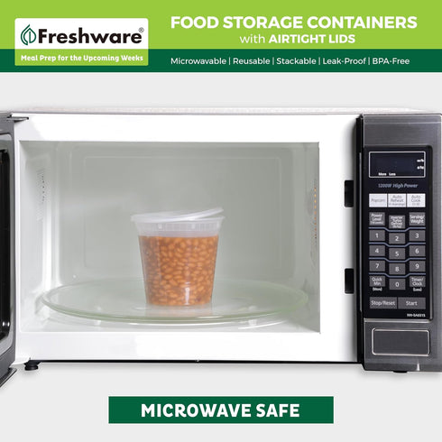 Freshware Food Storage Containers, 24 oz Plastic Deli Containers with Lids, 48 Count BPA Free Meal Prep Set