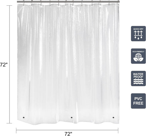 Titanker 12 Pcs Clear Shower Curtain Liner with 72x72 Shower Curtain Hooks