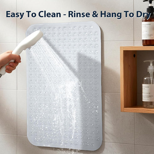 21.5x33.5 Inch Large Shower Mat Clear, Soft Non Slip Shower Mats for Inside Shower with Big Suction Cups Drain Holes