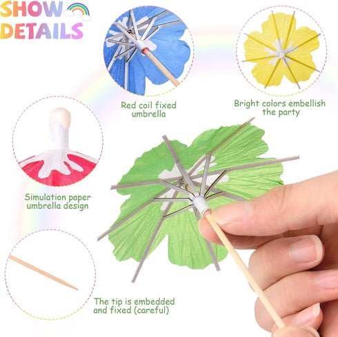 Drink Umbrellas Cocktail Picks Parasol Sticks with Wood Toothpicks for Summer Tropical Wedding Party Decor (150 Pieces)