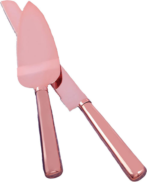 FASHIONCRAFT Fashion Craft PINK Gold Stainless Steel Cake Knife Set, Cake Server, Wedding Bridal Shower or Baby Shower