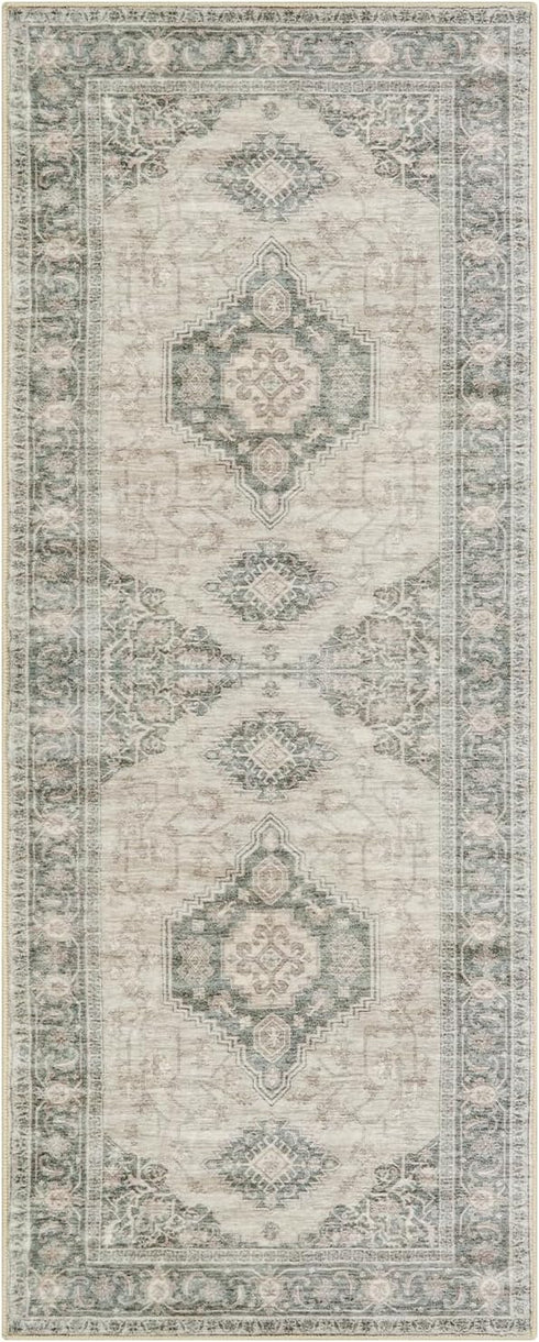 Lahome Oriental 2x5 Hallway Runner Rug, Washable Non-Slip Vintage Carpet Runner for Bedroom Bathroom, Grey