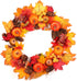 Lighted Fall Harvest Thanksgiving Wreath with Maple Leaf - 12 Inches, Front Door Wall Decor