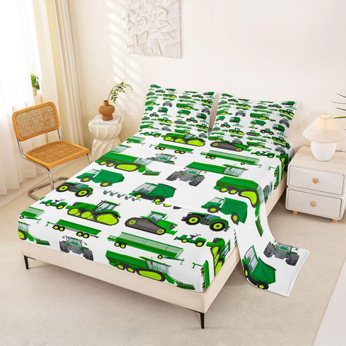Excavator Car Bed Sheets Full Cartoon Construction Tractor Vehicle Sheet Set Kids