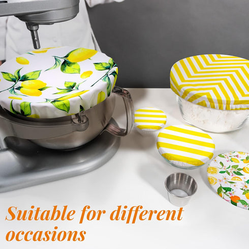 10 Pack Cloth Bowl Covers for Bread Rising Reusable Fabric Bowl Covers 5 Size Stretch Elastic Food Storage Container Covers Cotton Bread Bowl Covers Reusable Lids for Food, Fruits, Leftover(Lemon) by CHENGU