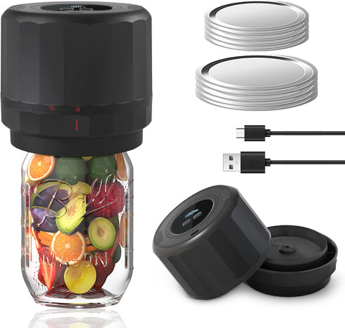 Electric Mason Jar Vacuum Sealer Kit with Wide Regular Mouth Mason Lids for Food Storage - Black