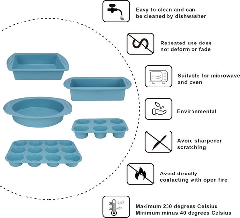 Economical 7in1 Nonstick Silicone Baking Cake Pan, Cookie Sheet Molds, Heat Resistant Bakeware Tools
