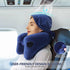 Sunany Neck Pillow for Travel - Inflatable Airplane Pillow with Soft Velour Cover and Portable Drawstring Bag (Blue)