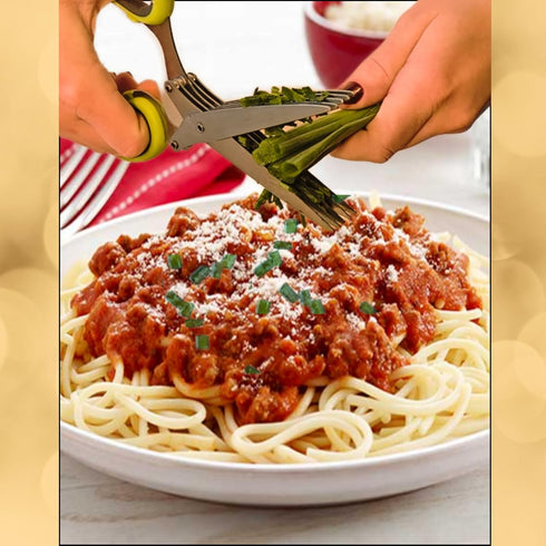 Herb Scissors - Stainless Steel 5 Blade Kitchen Shears with Safety Cover