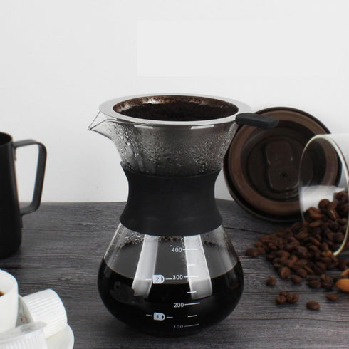 Manual Hand Drip Coffee Maker, Glass Pot with Stainless Steel Filter, Chemex Kaffeekaraffe 400 Drip Coffee