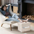 17x17x13 Inches, Bsketa Storage Ottoman Foot Rest, Folding Linen Cotton Ottoman with Storage with Side Pockets